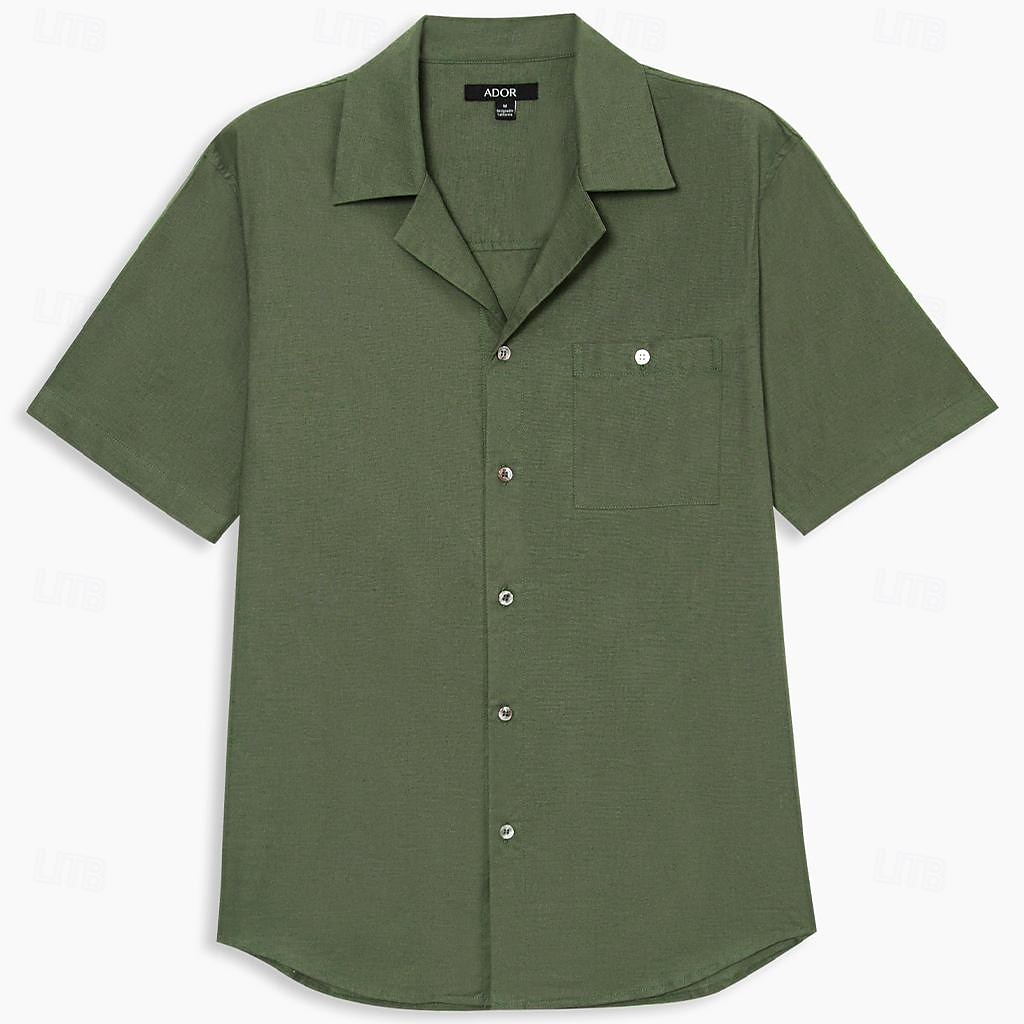 Herren Hemd Leinenhemd Kuba-Kragen-Hemd Einfarbig Urlaub Straße Schwarz Blau Braun Grün Kurzarm Frühling & Sommer Bekleidung 2025 - GBP £3.42 –P3