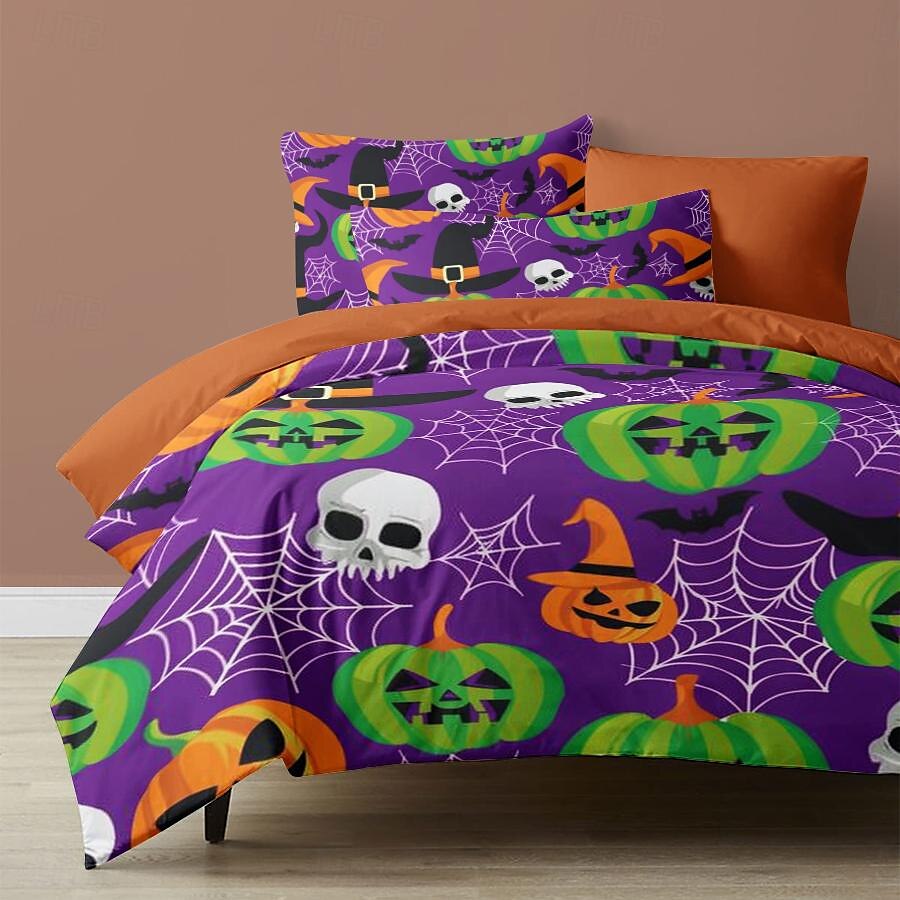 set copripiumino collezione halloween set 3 pezzi jack o lantern zucca super morbido delicato sulla pelle di lunga durata del 2025 a $41.99 –P14