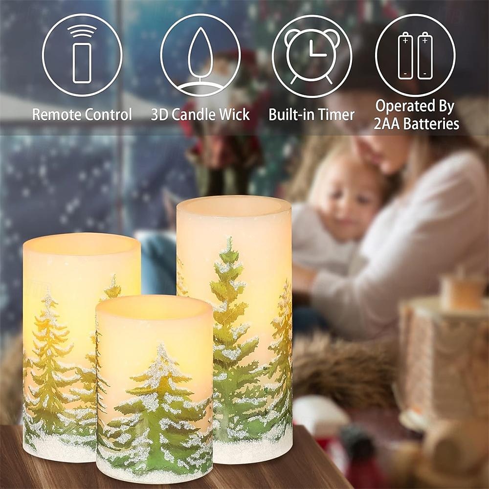 Flameless Candles with Timer Battery Operated Wax Led Pillar Candles Christmas Tree Flickering Candles for Holiday Home Decor Gift Set of 3 2026 - $39.99 –P2