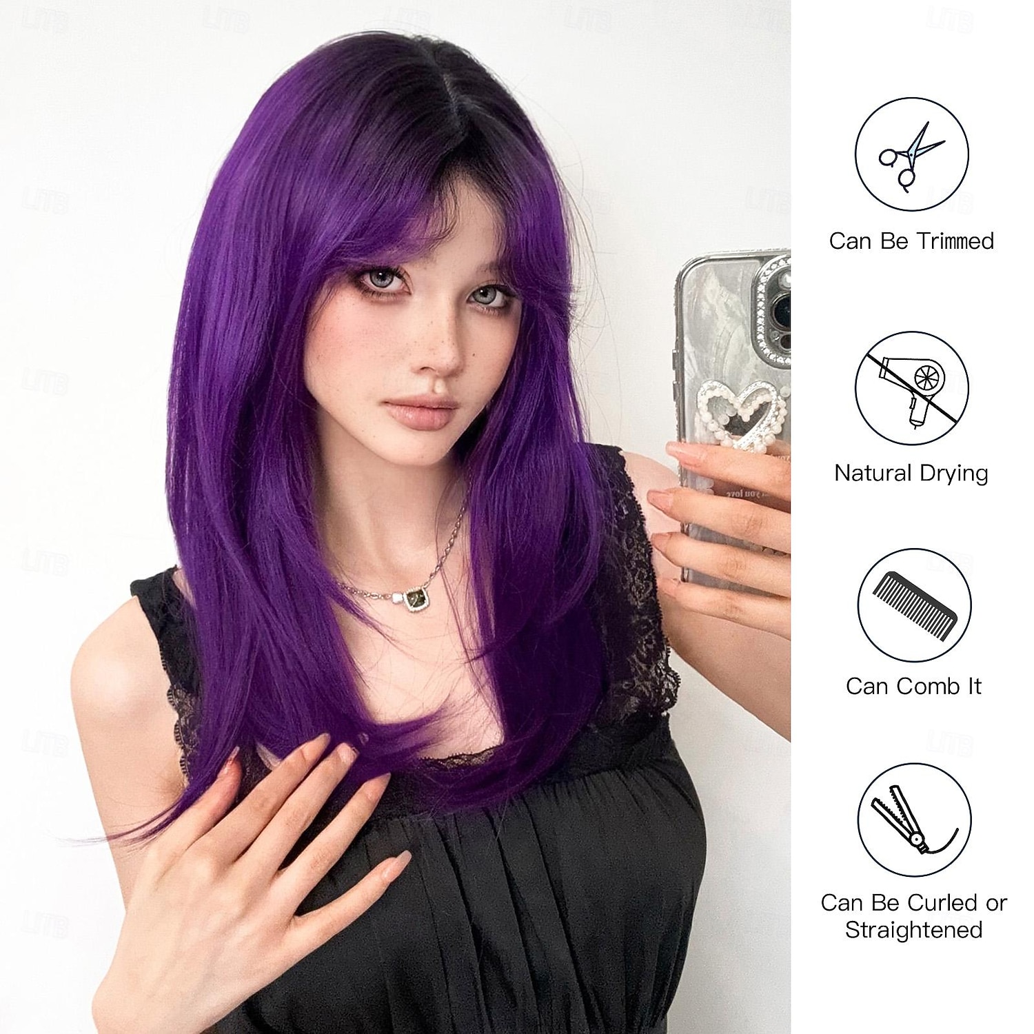 Synthetic Wig Uniforms Career Costumes Princess Straight kinky Straight Middle Part Layered Haircut Machine Made Wig 22 inch Bright Purple Synthetic Hair Women's Cosplay Party Fashion Purple 2026 - $23.99 –P5