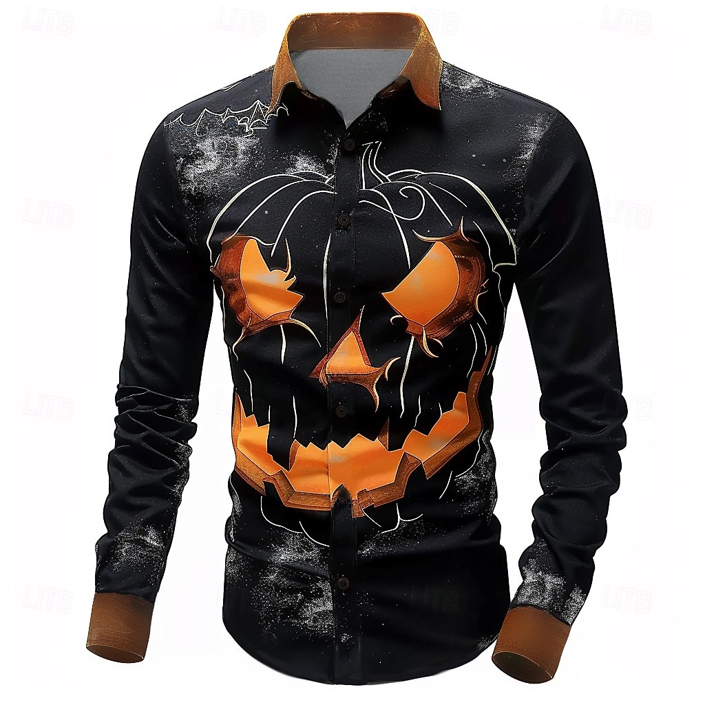 Halloween Zucca Smorfia Informale Per uomo Camicia con bottoni Manica lunga Da sera Autunno Inverno Primavera estate Collo ripiegabile Colletto Abbottonare Stampa 3D Sottile Arancione Poliestere del 2025 a $26.99 –P1