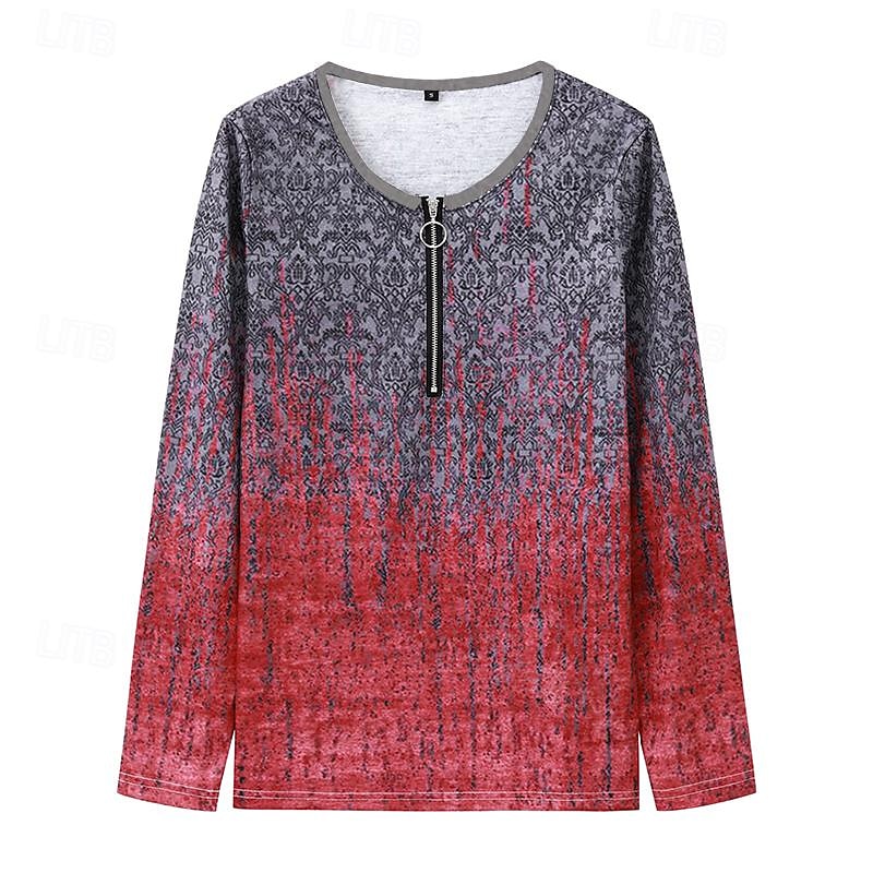 Damen T Shirt Spitzenreiter ausgehen Graphic Täglich Basic Langarm V Ausschnitt Troyer Halber Reißverschluss Normale Oberteile Täglich Wochenende Bedruckt Viertel Postleitzahl Rote Blau Purpur Orange 2025 - $27.99 –P1