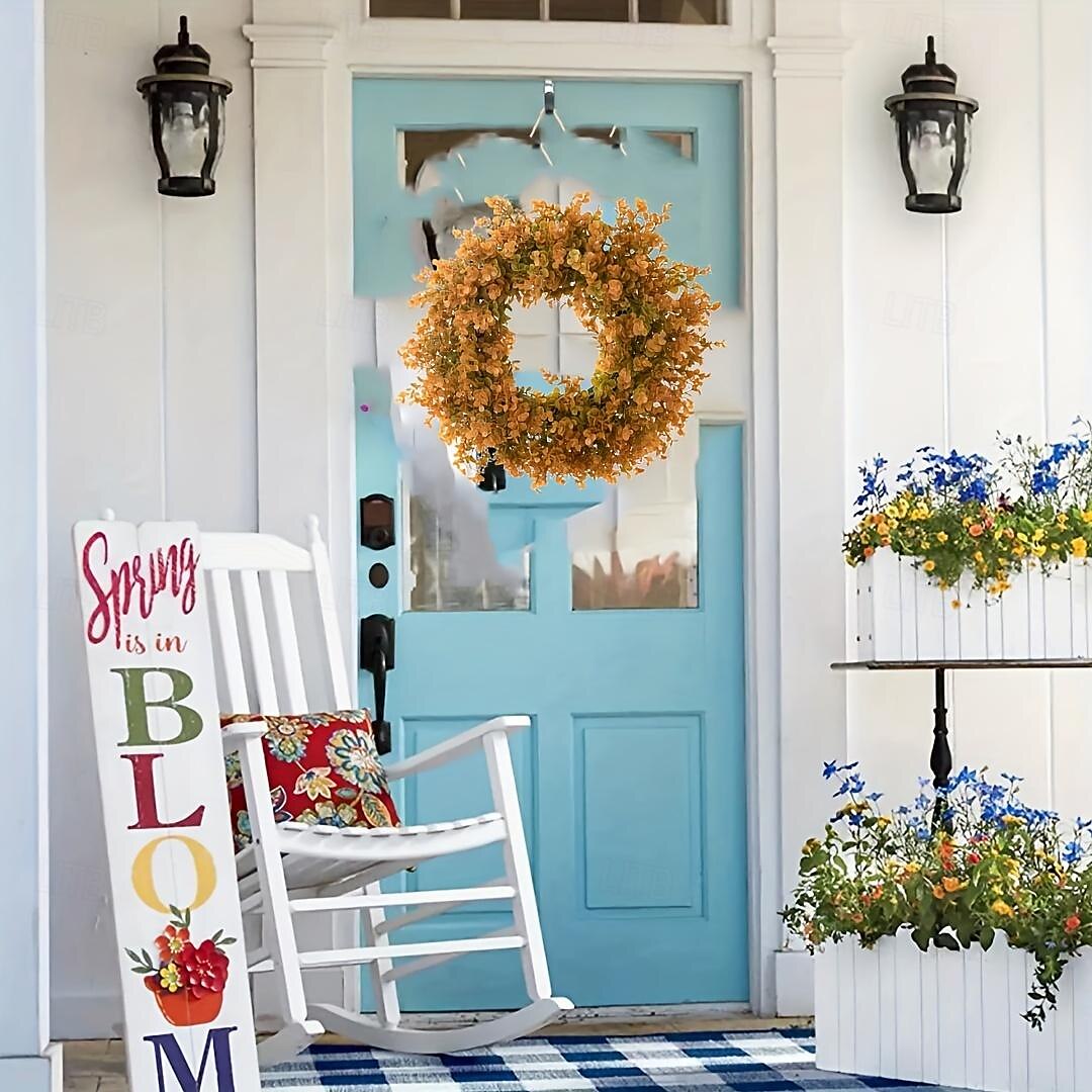 guirlanda de outono com eucalipto artificial e flores - guirlanda de folhas verdes falsas para porta da frente, parede, celebração do festival, lareira, janela, decoração de festa de 2025 por $13.99 –P2
