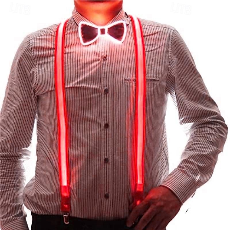1 conjunto de gravata borboleta com led brilhante, conjunto para festa masculina, halloween, natal, casamento, festival, bar, decoração de festa de 2025 por $19.99 –P5