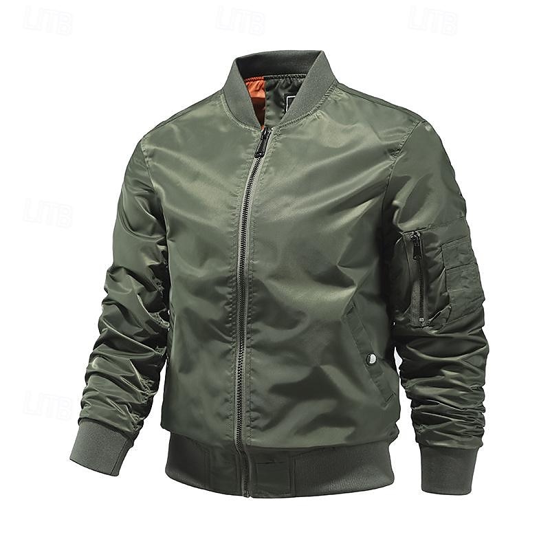 Herren Bomberjacke übergangsjacke Ausgehen Tasche Frühling & Herbst Einfach Klassisch Stehkragen Regulär Schwarz Gelb Rot Königliches Blau Hellgrau Jacken 2025 - $47.99 –P5