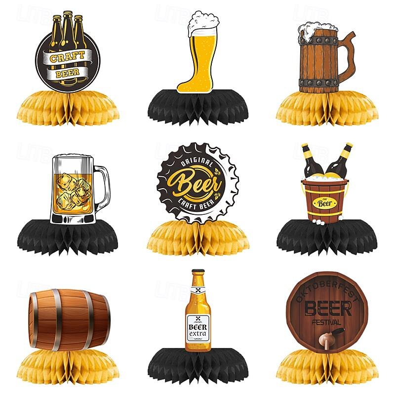 9 bucăți piese centrale pentru oktoberfest în fagure de miere, decorațiuni pentru oktoberfest, rechizite pentru petrecere, festivalul berii germane bavareze, decorațiuni pentru petrecere, oktoberfest, 2026 - $18.99 –P1