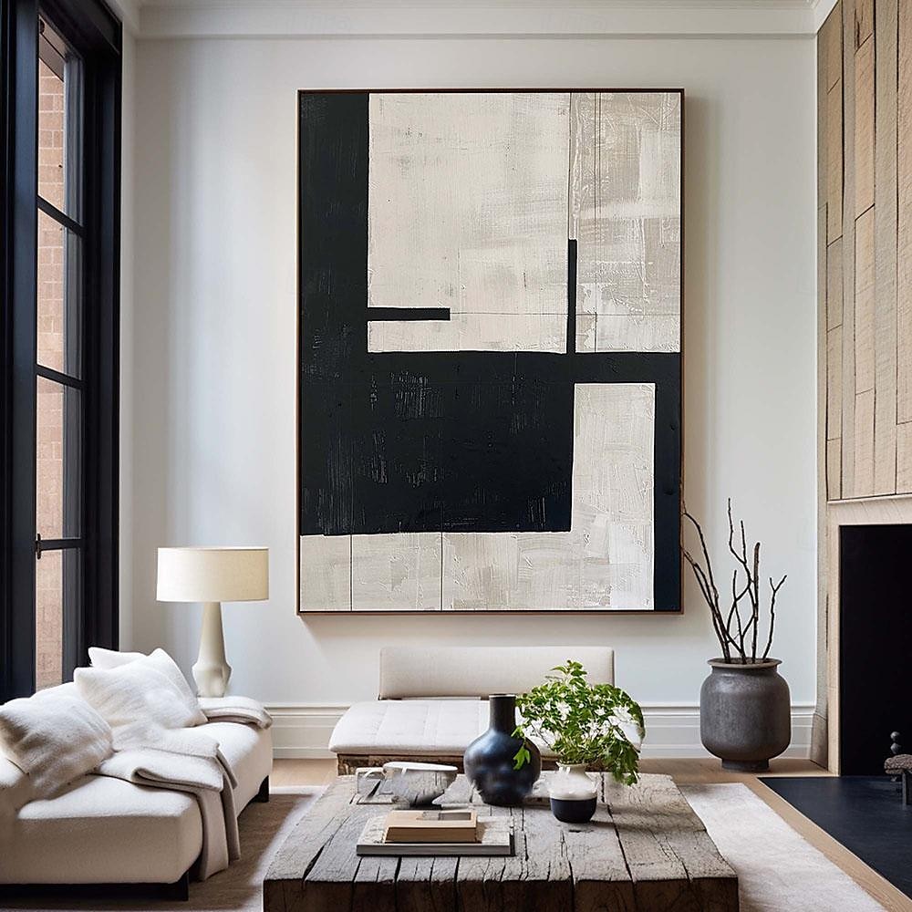 peinture à l'huile minimaliste beige et noire art mural fait main peinture texturée beige art mural wabi-sabi peinture minimaliste beige peinture neutre pour la décoration du salon de 2025 ? $108.99 –P2