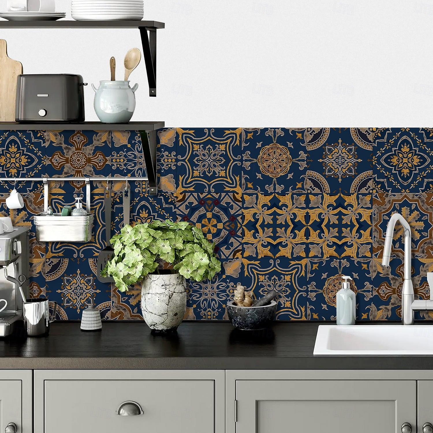 2026年 24枚のモロッコ風タイルステッカー、厚手のクリスタルフィルムPVC壁用デカール、防水 &耐油性、取り外し可能なレトロなタイル壁装飾、バスルーム、キッチン、ヴィンテージホーム  コレクション – $11.99 –P5