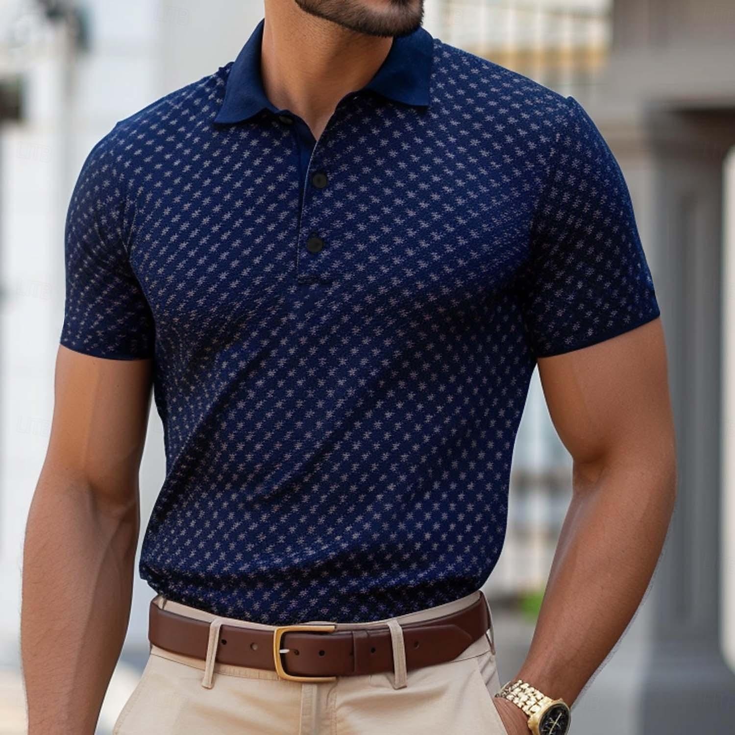 Men s Polo Shirts Golf Shirt Short Sleeve Polo Shirts Collared Shirts WorkWear Formal Wear Festival Wear Buttons 3D Print Blue 2024 22.99