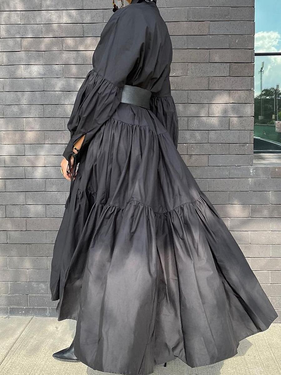 robe noire Robe chemise Femme Robe Maxi A Volants Soirée Travail basique Grande occasion Col de Chemise manche longue Standard Noir Blanche Bleu S M L XL 2XL de 2025 ? $51.99 –P7