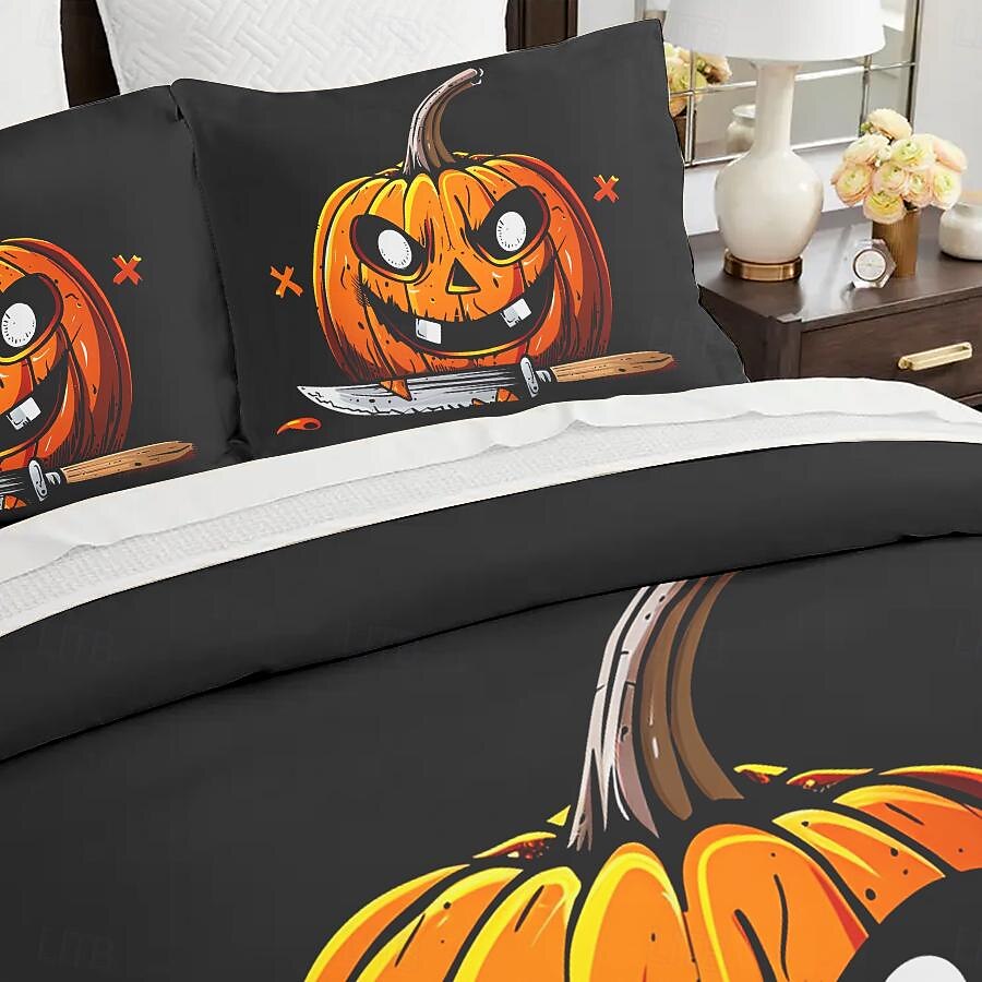 kolekce halloween sada povlaků na přikrývky Jack o lucerna dýně 3dílná sada super měkká šetrná k pokožce s dlouhou životností 2025 - $41.99 –P5