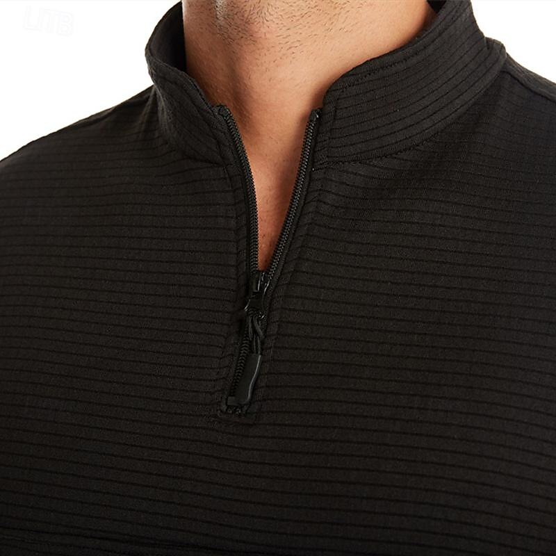 Men's Base Layer Quarter Zip Long Sleeve Jersey Casual Athleisure Fall Polar Fleece Thermal Warm Gym Workout Running Walking Sportswear Activewear Solid Colored Black Navy Blue Khaki 2025 - $13.99 –P18
