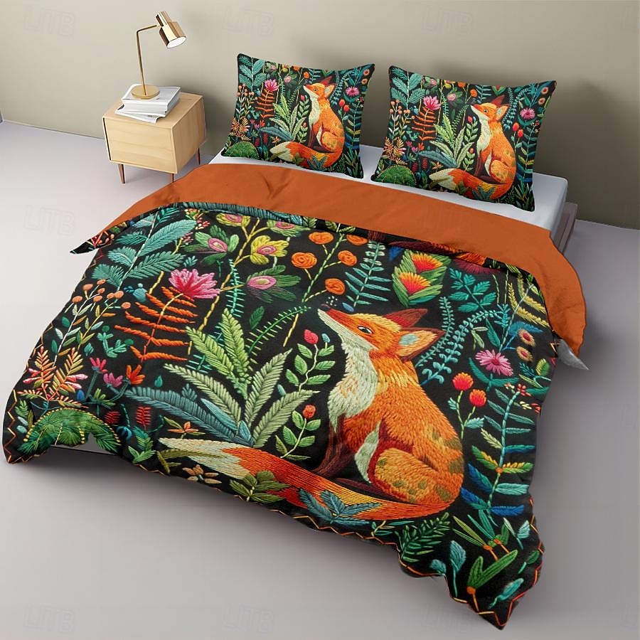 set copripiumino con animali della foresta - include copripiumino e federe - design ispirato alla natura con creature del bosco - tessuto morbido e confortevole - perfetto per l'arredamento accogliente della camera da letto del 2025 a $60.99 –P5