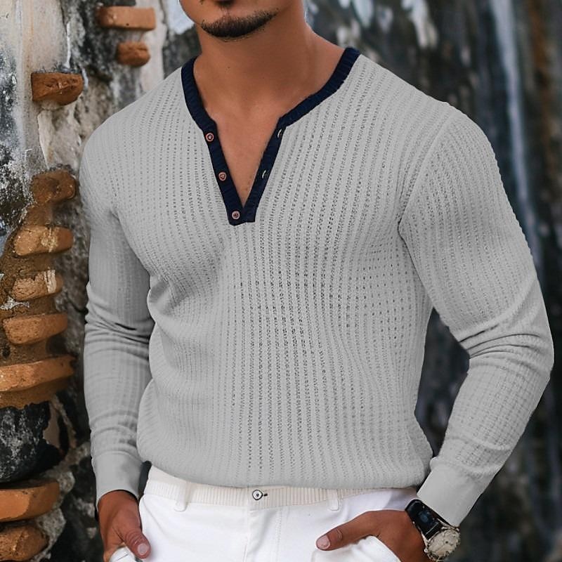 Férfi Gofri Henley ing Tee Top Hosszú ujjú ing Tömör szín Henley Szabadtéri Hétköznapi Hosszú ujj Gomb Ruházat Divat Dizájn Kényelmes 2025 - $18.99 –P2