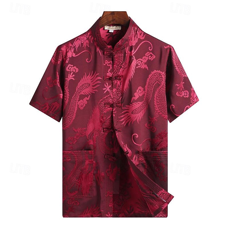 Per uomo Camicia Camicia con colletto cinese Camicia con colletto alla coreana Camicia Estiva Camicia casual Camicia da Spiaggia Bianco Giallo Rosso Blu Grigio Manica Corta Drago Collo alla coreana del 2026 a $25.99 –P5
