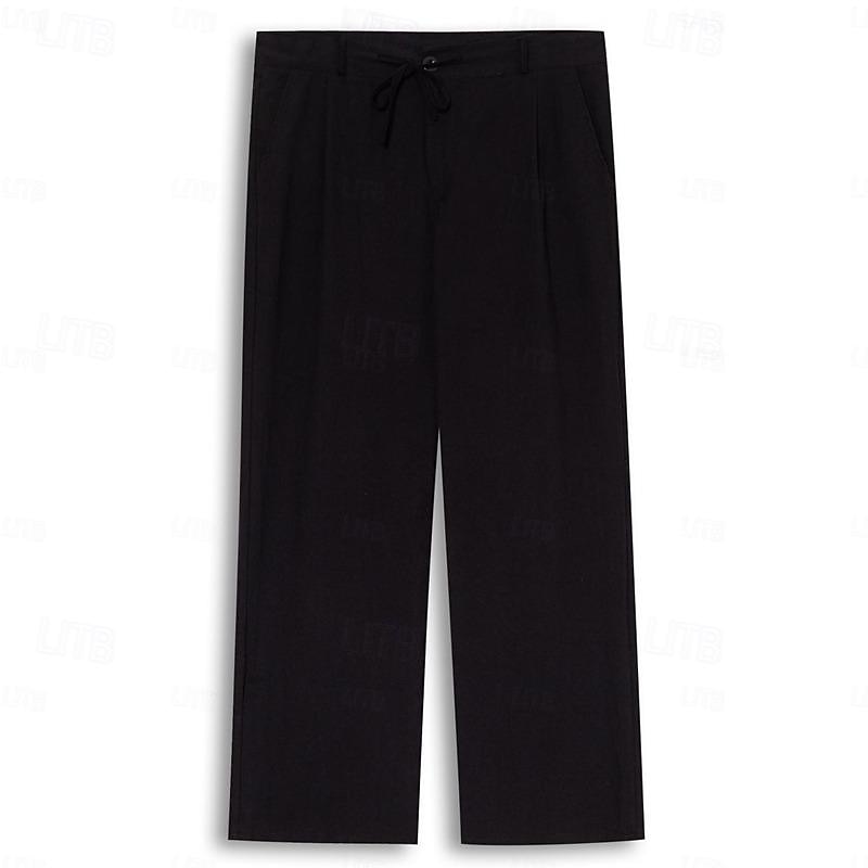Homens Calças Calça verão Calças de praia Com Cordão Pregas Perna reta Tecido Conforto Respirável Comprimento total Casual Diário Feriado Moda Estilo Clássico Preto Branco de 2025 por $25.99 –P2