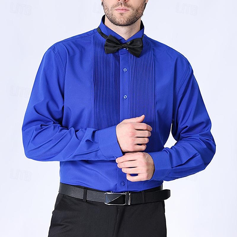 Voor heren Overhemd Overhemd met knopen Effen Bruiloft Feest Zwart Geel Rood Blauw Lange mouw Revers Lente & Herfst Kleding 2025 - $29.99 –P6