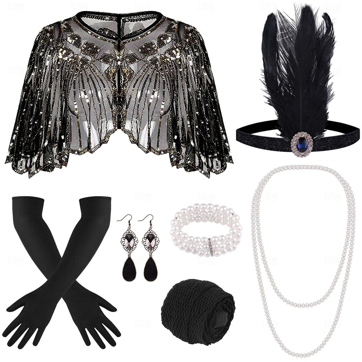Anni Ruggenti Anni 1920 Retrò Vintage Set di accessori Sciarpe da flapper Il grande Gatsby Ragazza Flapper Invitato al matrimonio Paillettes Piuma Costume Per donna Evento / Festa Ricevimento di del 2026 a $29.99 –P8