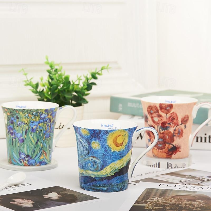 Caneca van gogh bone china - xícara de café de cerâmica criativa e artística com famoso design de pintura a óleo - caneca de porcelana em caixa de presente exclusiva para uso doméstico de 2026 por $27.99 –P1