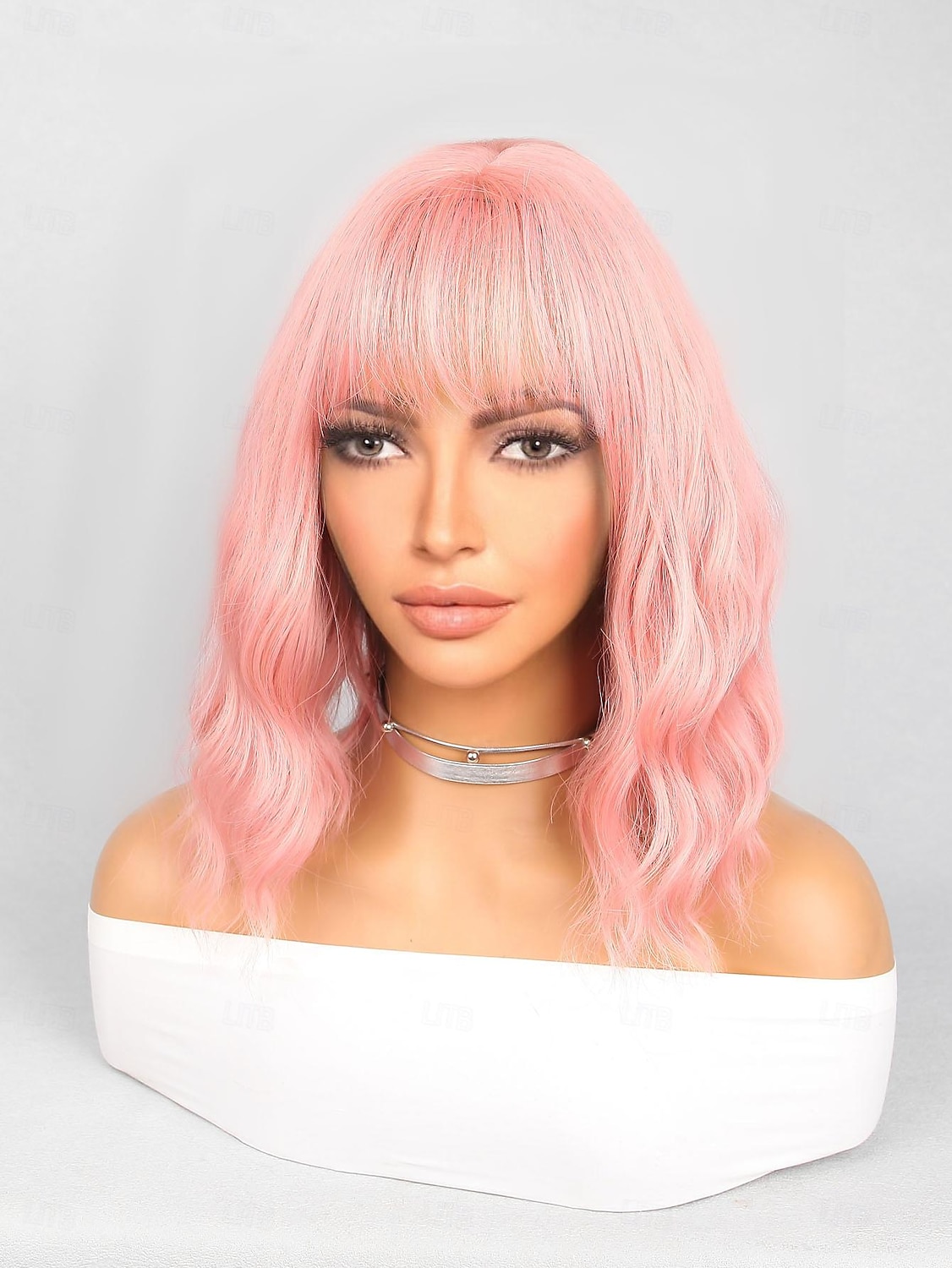 parrucca sintetica riccia rimbalzante parrucca con frangia ordinata 12 pollici rosa capelli sintetici parrucche rosa da carnevale da donna del 2025 a $17.99 –P2