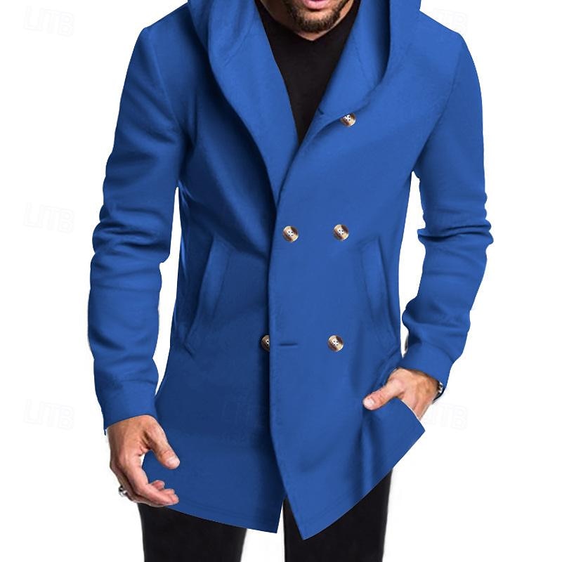 Hombre Peacoat Gabardina Vacaciones Diario Otoño invierno Elastán Suave Ropa de calle Ropa Moda Clásico Plano Bolsillo Con Capucha Botonadura Doble 2025 - $35.99 –P8