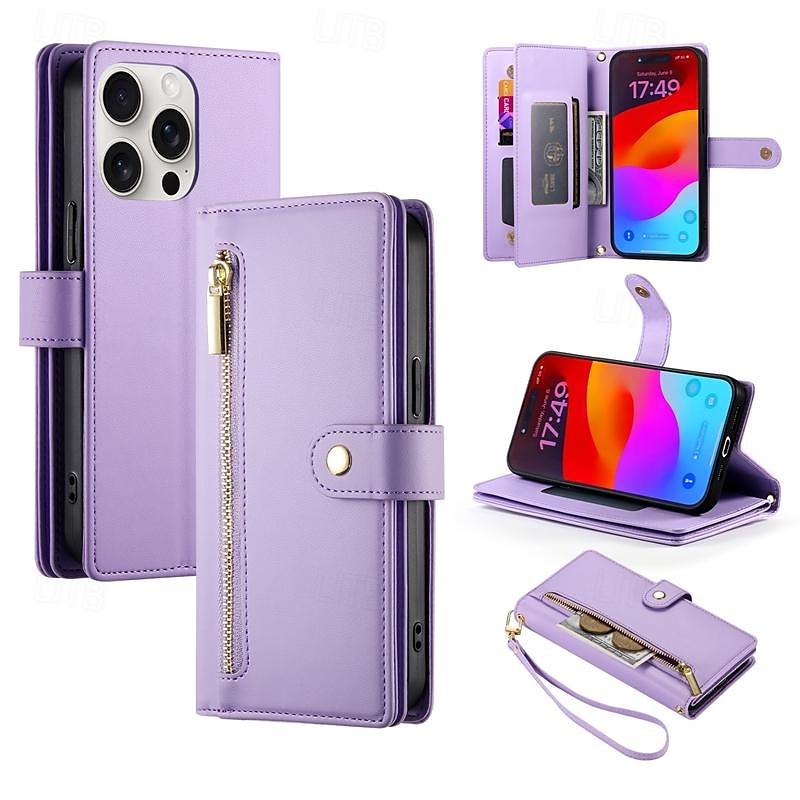 telefone Capinha Para iPhone 16 iPhone 15 Pro Max Plus iPhone 14 13 12 11 Pro Max Plus Mini SE Capa traseira Com Suporte Magnética Zíper Retro TPU Couro PU de 2025 por $24.99 –P12