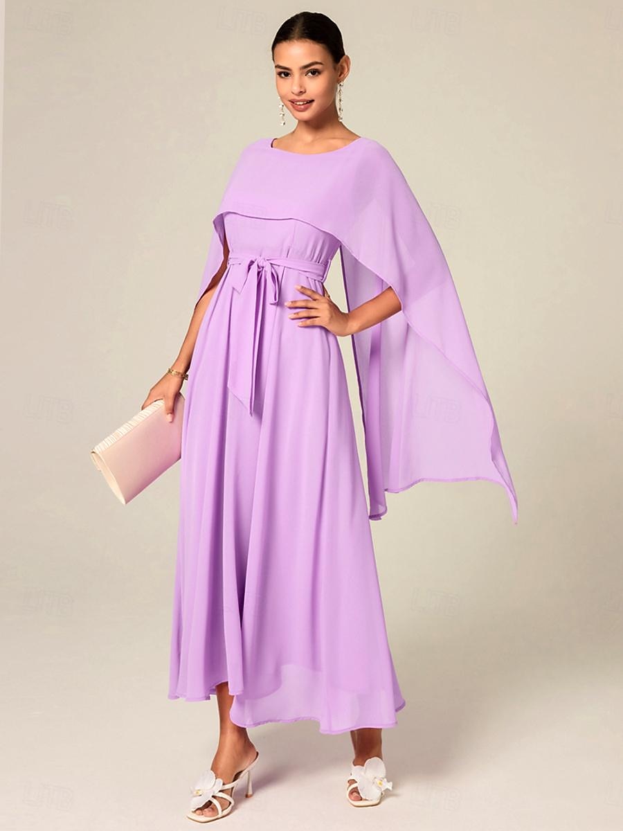 Per donna Abito maxi Abito a trapezio Elegante Formale Feste Ospite di nozze Vestibilità comoda Girocollo Blu ghiaccio Verde scuro Viola chiaro Estate del 2025 a $45.99 –P2