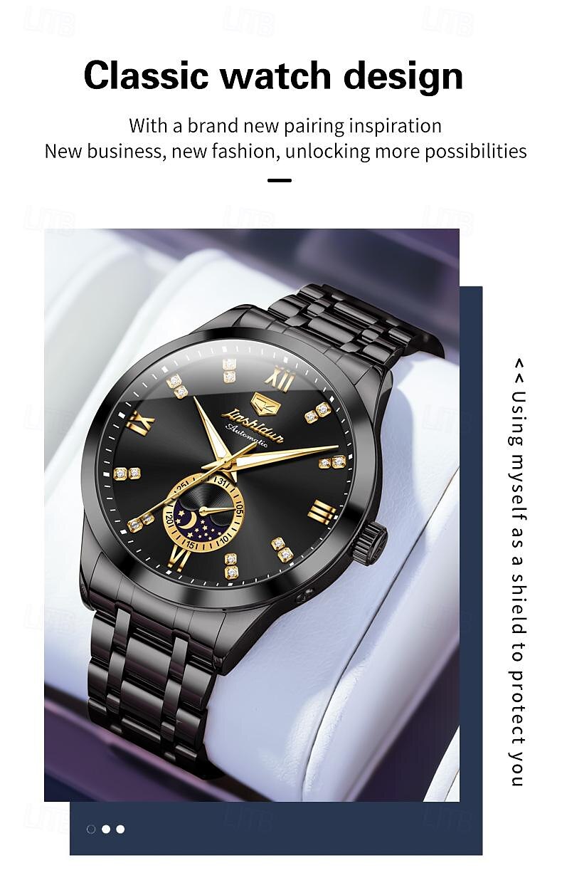 Heren mechanische horloges Creatief Modieus Zakelijk Polshorloge Automatisch opwindmechanisme Weergave maanfase Lichtgevend WATERDICHT Teräs Horloge 2025 - $77.99 –P2