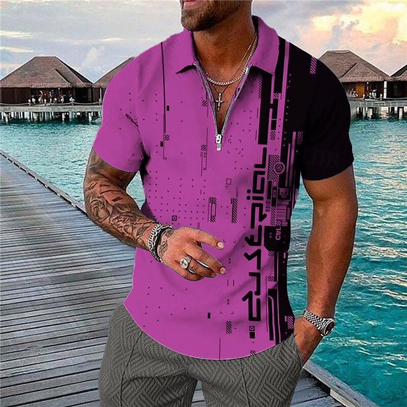 Men's Geometric Hawaiian Polo Shirts Golf Shirt Short Sleeve Polo Shirts Collared Shirts Casual Beach Wear Vacation Wear Party Outfits 3D Print Quarter Zip Polo Black Yellow Light Green 2025 - $22.99 –P5
