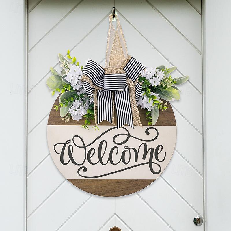 1pc Crafting 12 Inches Welcome Sigh For Front Door Big Wooden Wreath Welcome Wreath Farmhouse Front Door Decoration Housewarming Gift for Home Outdoor Indoor 2025 - $13.99 –P15