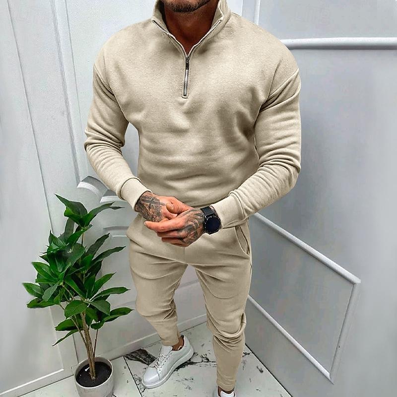 Per uomo Tuta Da Ginnastica Tuta da ginnastica Felpa con cerniera a un quarto Aalbicocca Nero Bianco Rosso Grigio chiaro Colletto Mao Liscio 2 pezzi Sportivo Giornaliero Per eventi Streetwear del 2025 a $31.99 –P12