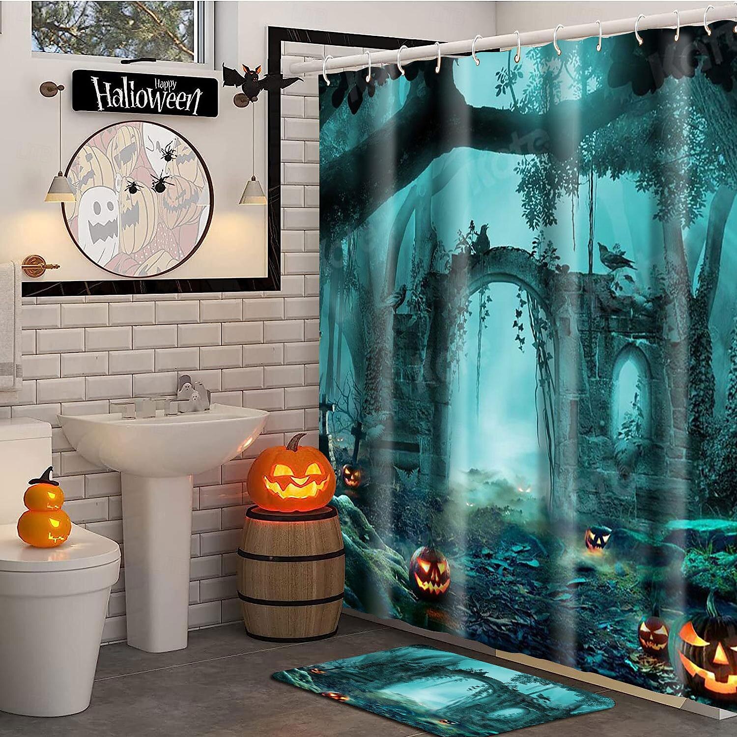Halloween Shower Curtain with Hooks for Bathroom Shower Curtain  Bathroom Decor Set Polyester Waterproof 12 Pack Plastic Hooks Skull Heads 2025 - $19.99 –P8