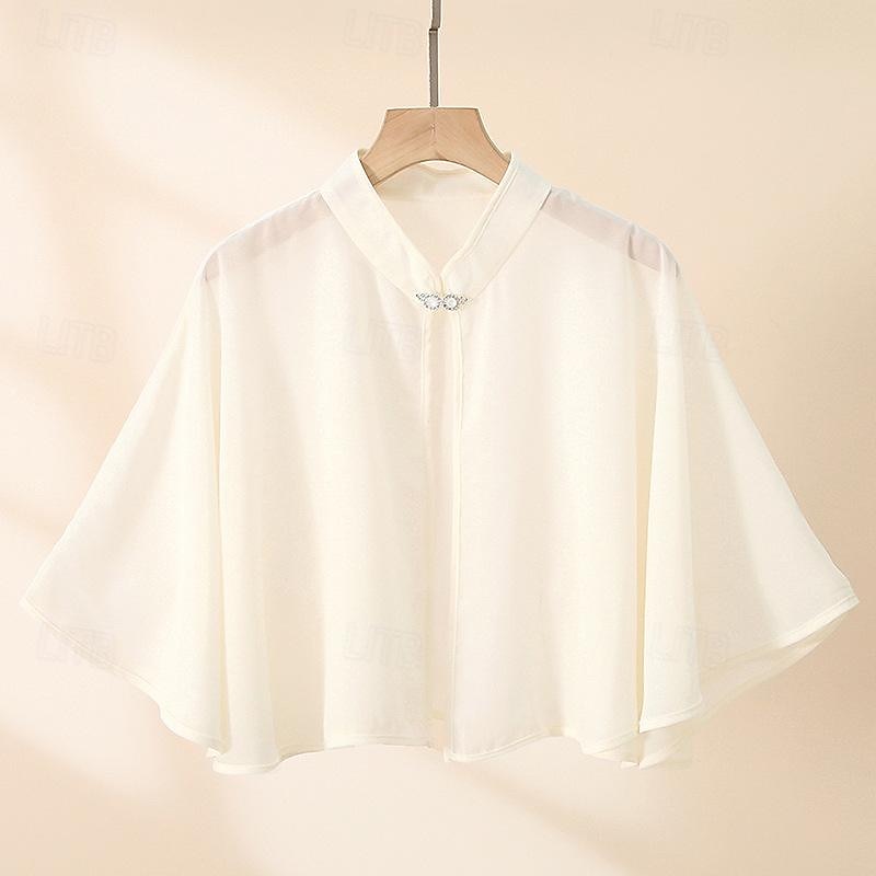 Sjal til kvinner Elegant Luksus Ermeløs Chiffon Bryllup Wrap Med Ren Farge Til Bryllup Sommer 2025 - $20.99 –P4
