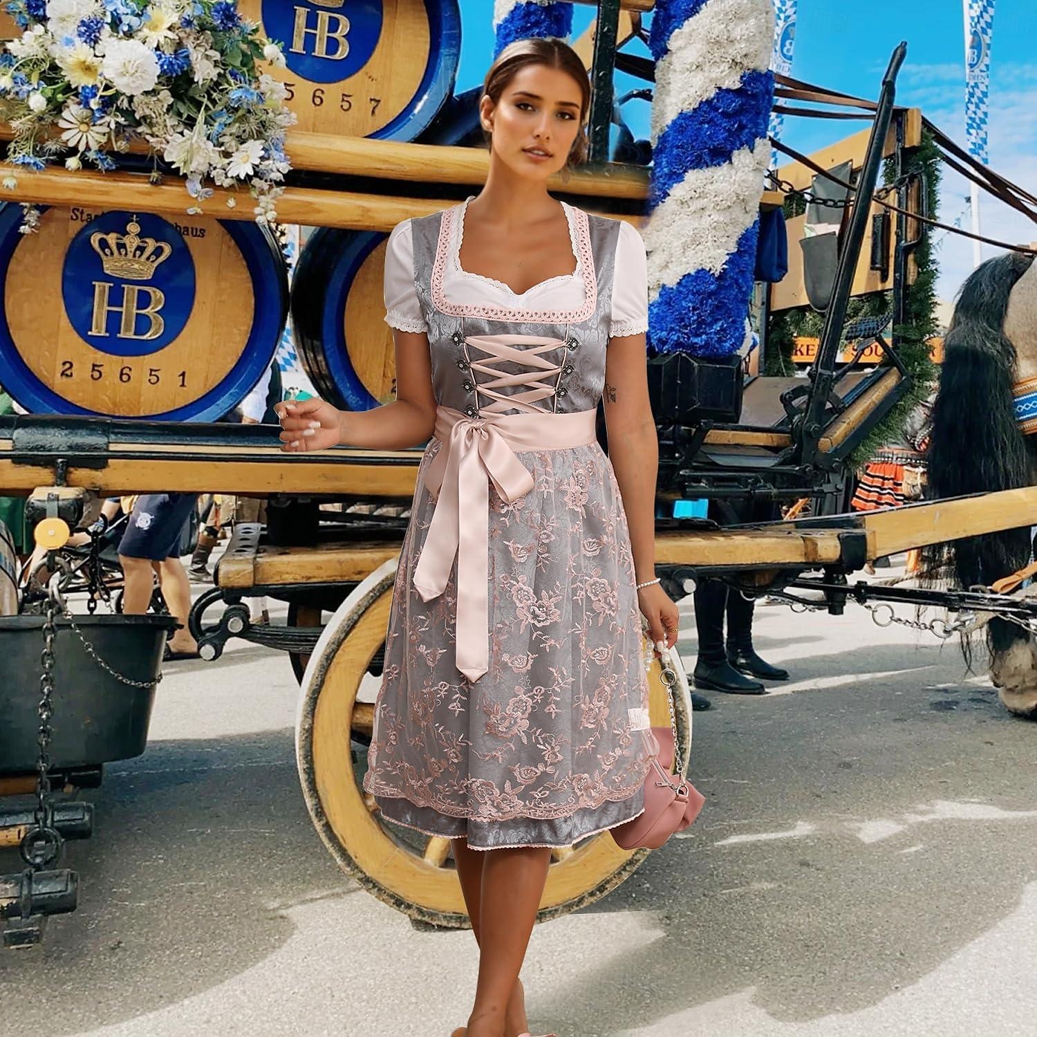 Oktoberfest Kleid Dirndl Trachtenkleider Dienstmädchen Bayerisch Deutsch München Wiesn Damen Stoff im traditionellen Stil Ohne Bluse 2025 - $68.99 –P3