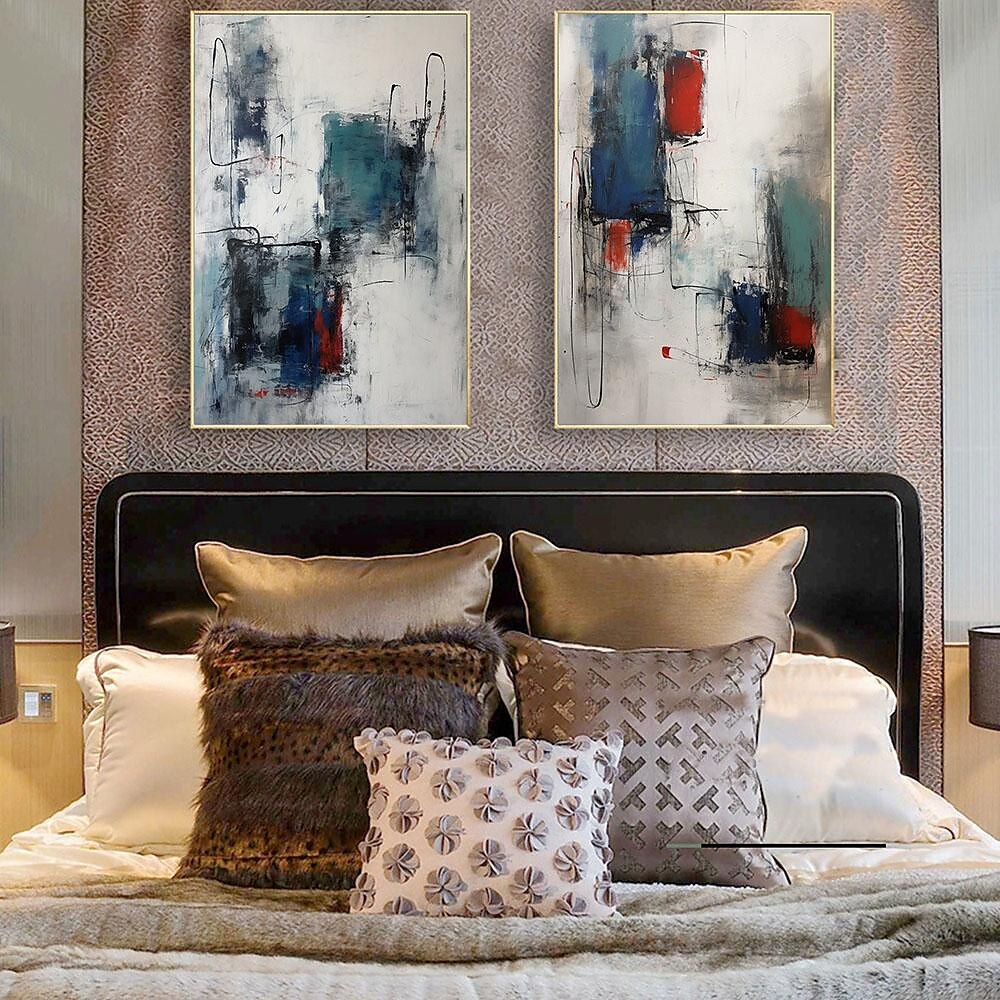 handgemachtes blaues und rotes abstraktes Gemälde handgemachtes minimalistisches Gemälde auf Leinwand Gemälde moderne abstrakte Wandkunst Malerei handgemalt Wabi-Sabi Kunst Büro Gemälde Wandkunst 2025 - $116.99 –P6