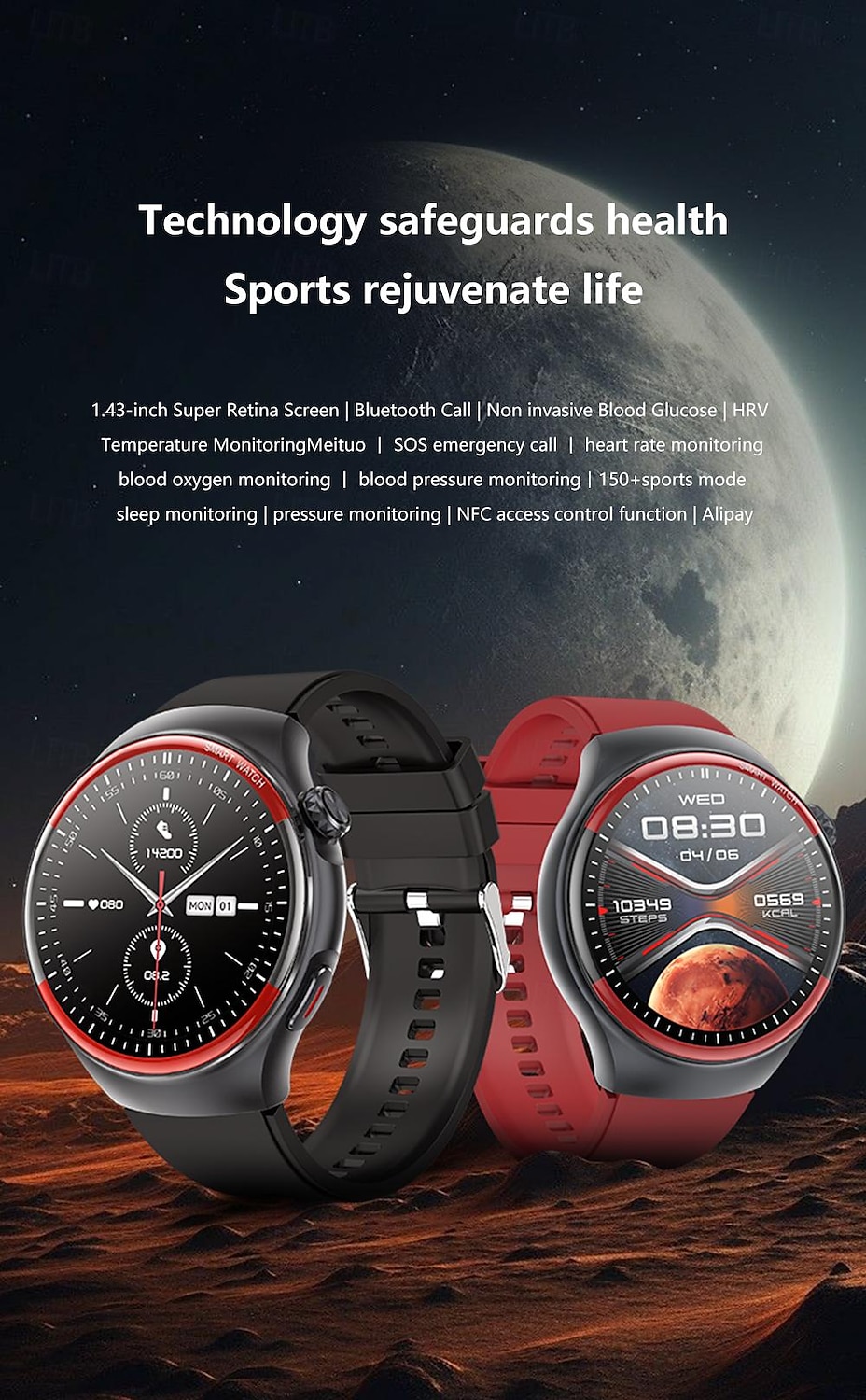iMosi T82 Умные часы 1.43 дюймовый Смарт Часы Bluetooth Контроль температуры Педометр Напоминание о звонке Совместим с Android iOS Женский Мужчины Хендс-фри звонки Водонепроницаемый Медиа контроль 2025 - $51.19 –P1