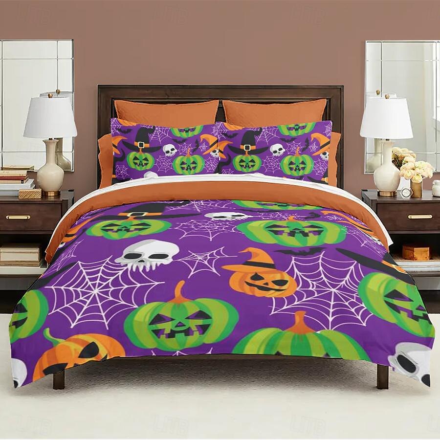 set copripiumino collezione halloween set 3 pezzi jack o lantern zucca super morbido delicato sulla pelle di lunga durata del 2025 a $41.99 –P13