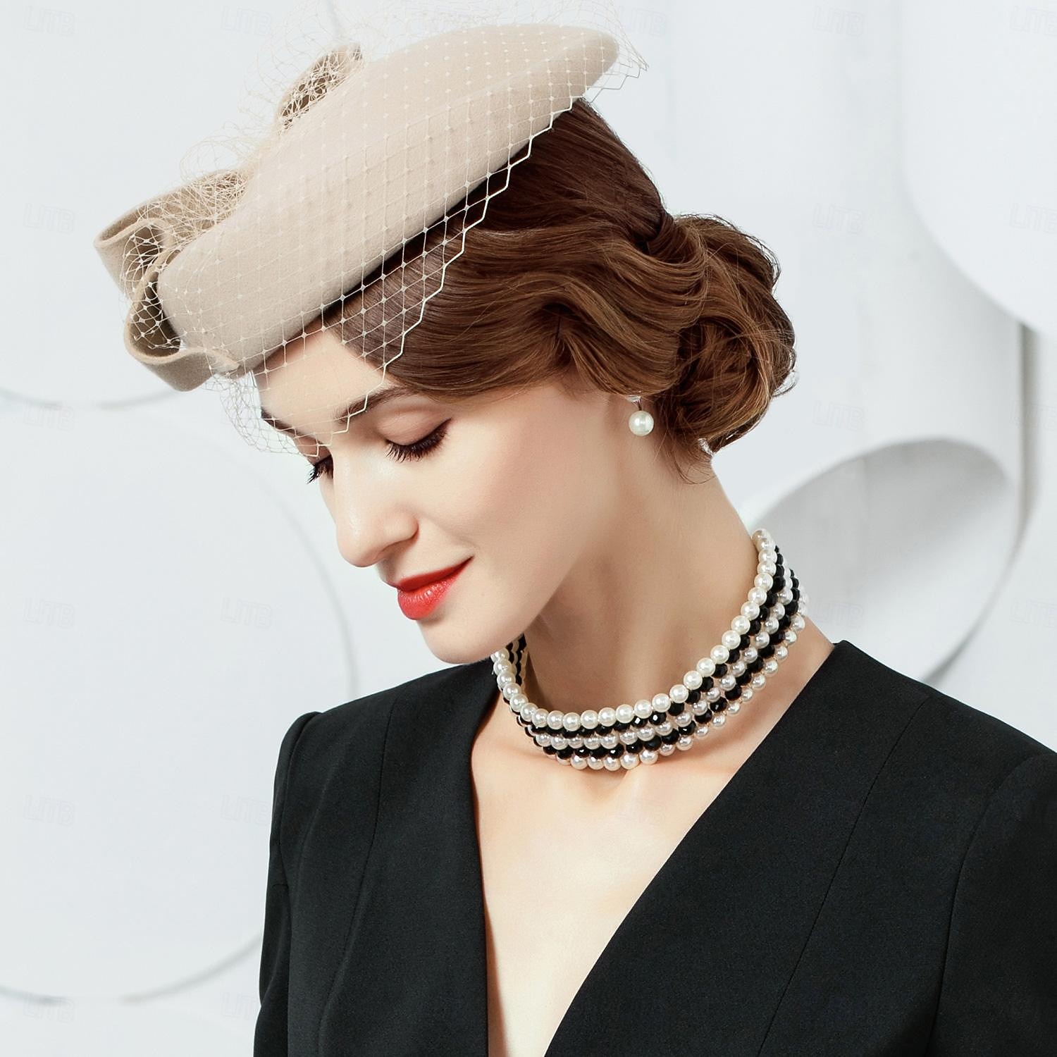 Kapelusze 100% wełna beret kapelusz fedora ślub koktajl elegancki ślub z czystym kolorem tiulowe nakrycie głowy nakrycia głowy 2025 - $33.99 –P2