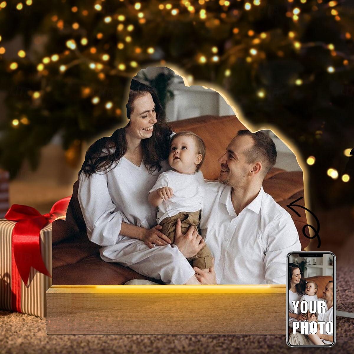 Marco de fotos iluminado personalizado, luz de noche acrílica con foto personalizada para el día de San Valentín, regalo familiar para madre, padre, hijos, regalos de aniversario de cumpleaños 2025 - $15.49 –P4