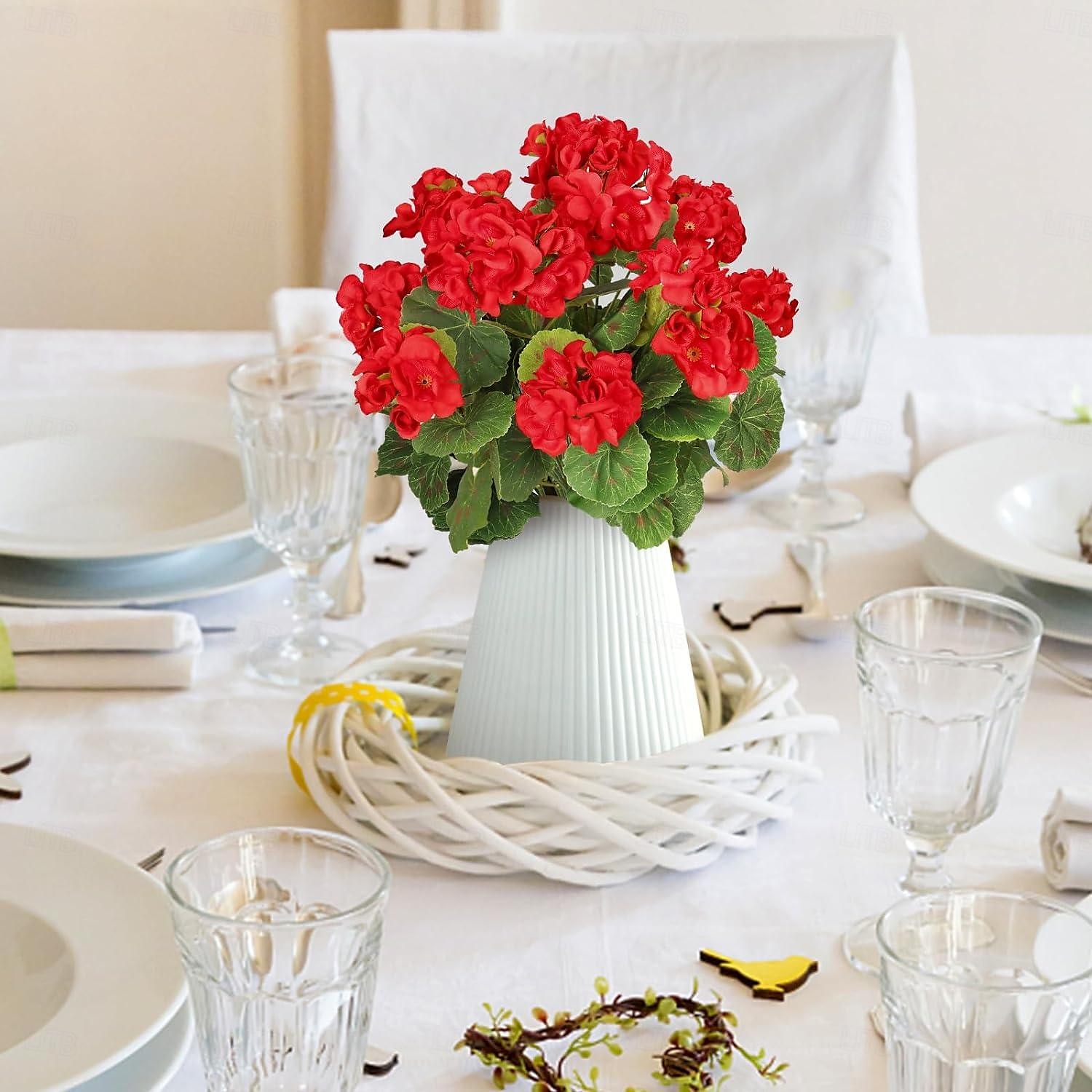 keinotekoinen punainen geranium silkkikukkia ulkokasvin pensas 2 nippua tekokukkia pelargonioita ulkokäyttöön kukka kodin sisustukseen sisäpuutarha patio maljakko hauta hautausmaa pöydän keskiosat 2025 - $15.49 –P5