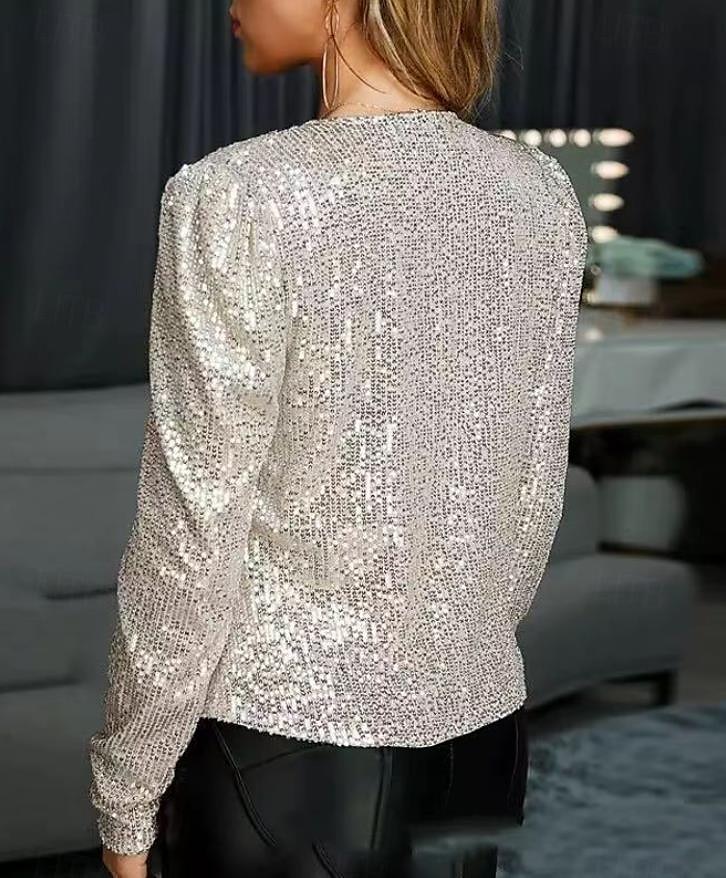 Women's Casual Jacket Dailywear Sequin Solid Color Cool Regular Fit Outerwear Long Sleeve Spring Rose Gold S 2025 - $34.99 –P5