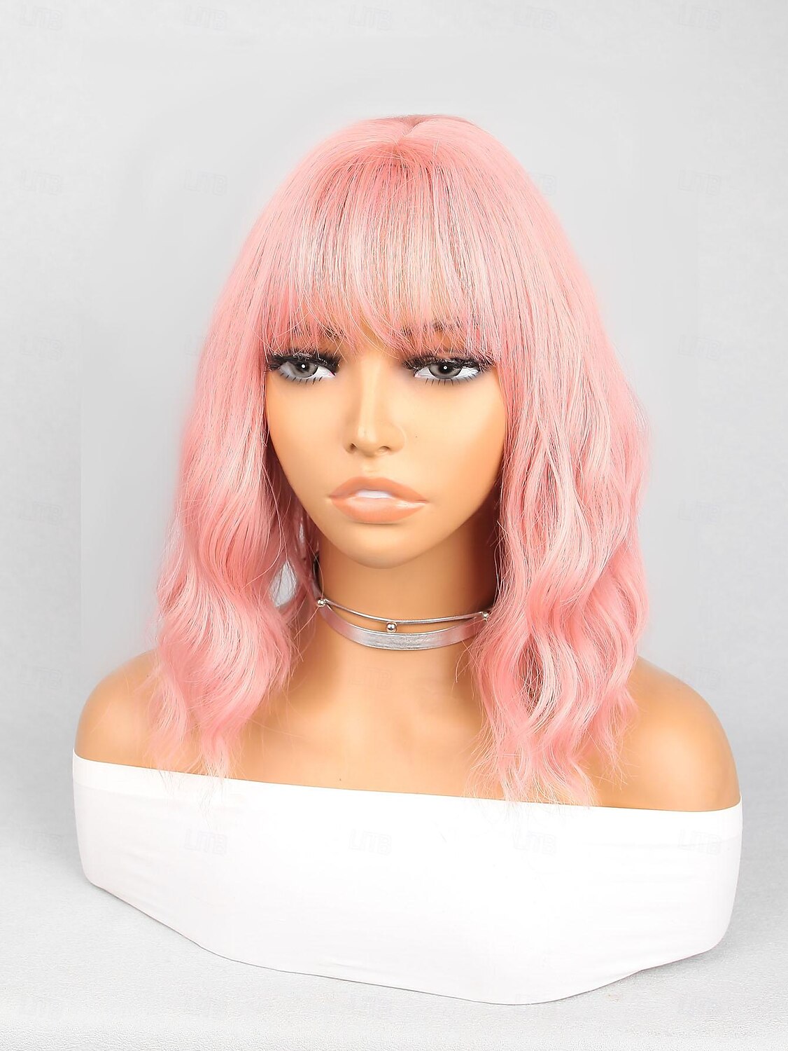 parrucca sintetica riccia rimbalzante parrucca con frangia ordinata 12 pollici rosa capelli sintetici parrucche rosa da carnevale da donna del 2025 a $17.99 –P3