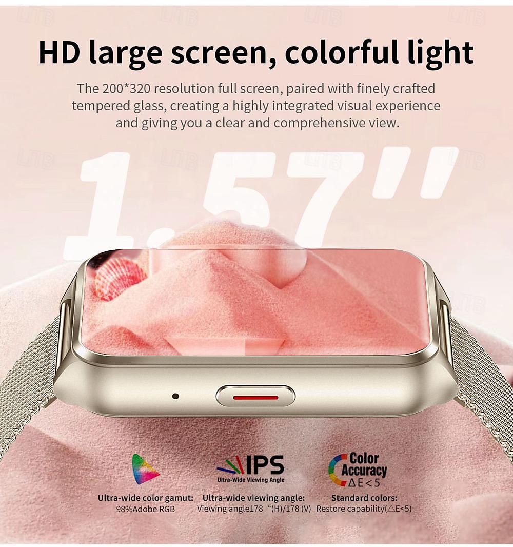 2025年 696 H37 スマートウォッチ 1.57 インチ スマートブレスレット ブルートゥース 歩数計 着信通知 睡眠サイクル計測器 と互換性があります Android iOS 女性 ハンドフリーコール メッセージ受信通知 IP 67 30mmウォッチケース  コレクション – $38.99 –P3