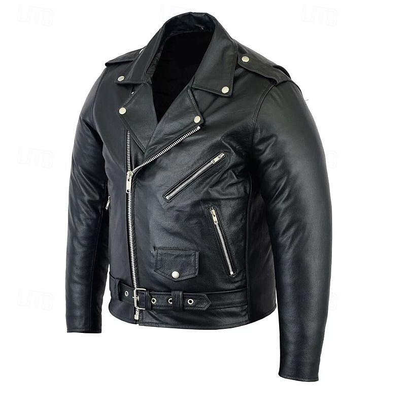 Herr Imitationsläderjacka Övergångsjacka Kappa Bikerjacka Dagligen Friluftskläder Vindtät Ficka Vår & Höst Slät Punk Ledigt Kavajslag Normal Svart Vin Blå Brun Jacka 2025 - $45.99 –P8