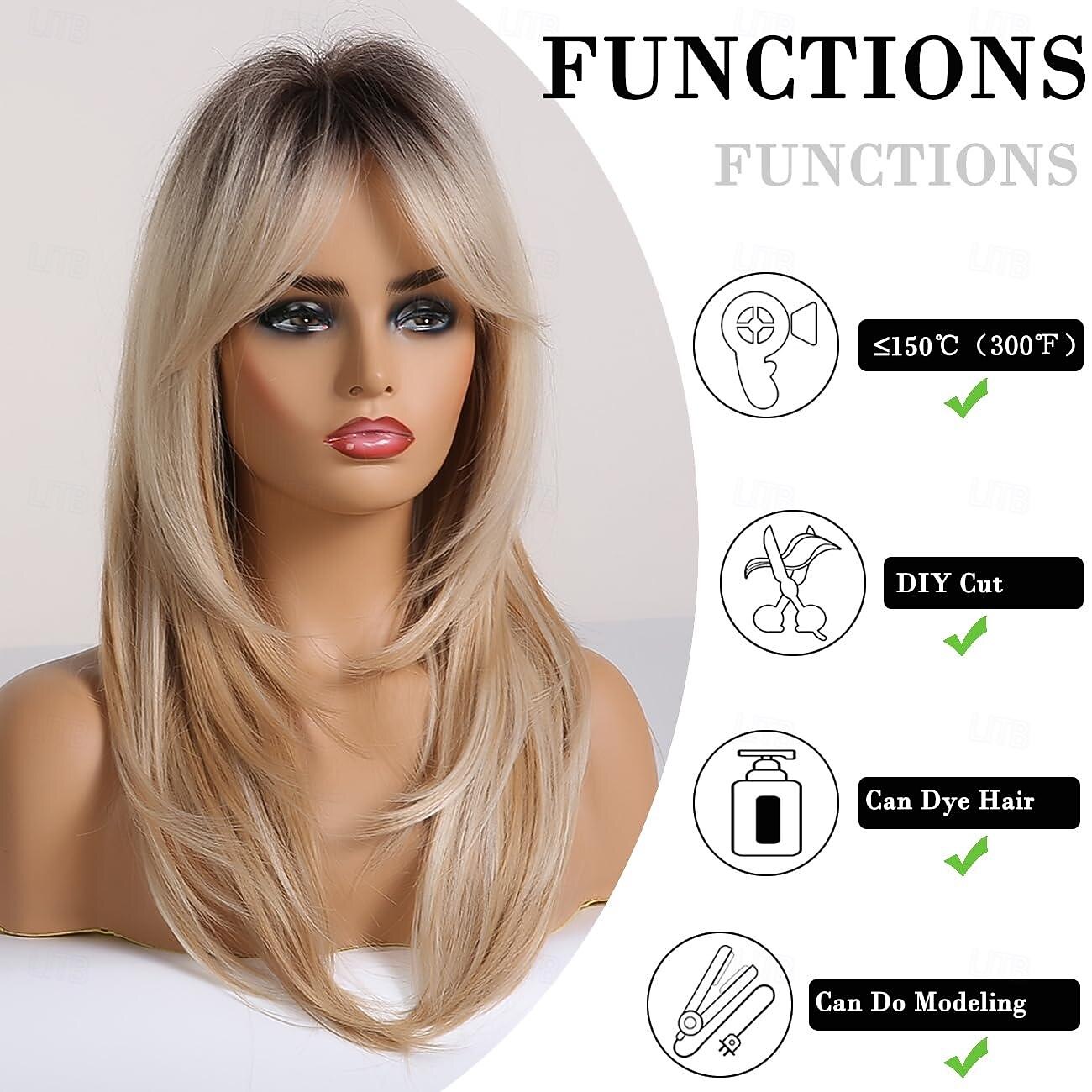 Ombre Blonde Brown Wine Red Wig with Bangs Natural Medium Length Straight Wigs for Women Heat Resistant Fiber Synthetic Wigs for Daily Cosplay Halloween Wigs 2026 - $18.99 –P6