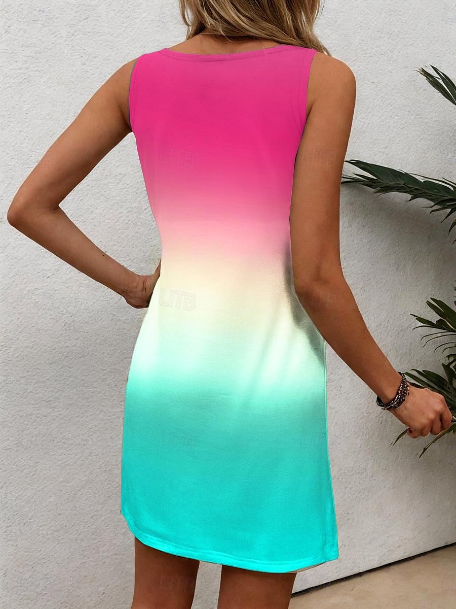Женское мини-платье маленького размера платье сарафан Tank Dress летнее платье стильное отпуск праздник пляж свободный покрой омбре цветной градиент без рукавов классический воротник маджента лето 2025 - $21.99 –P2