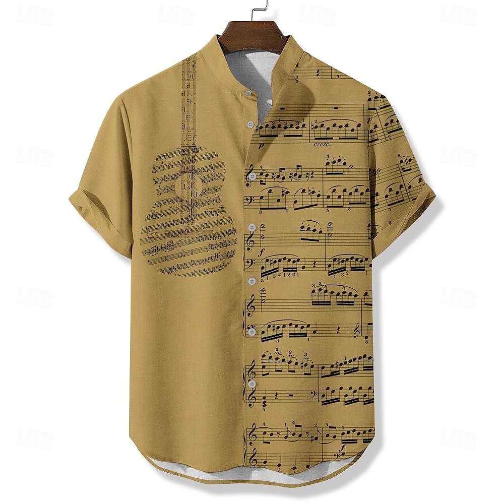 Miesten Hallituksen jäsenet Musiikki Kitara Paita Button Up paita Lyhythihainen Vintage Vapaa-aika Päivittäin Kesä Kevät isoisän kaulus Nauhakaulus Painike ylös Tasku 3D-tulostus Sininen Ruskea Khaki 2026 - $25.99 –P4