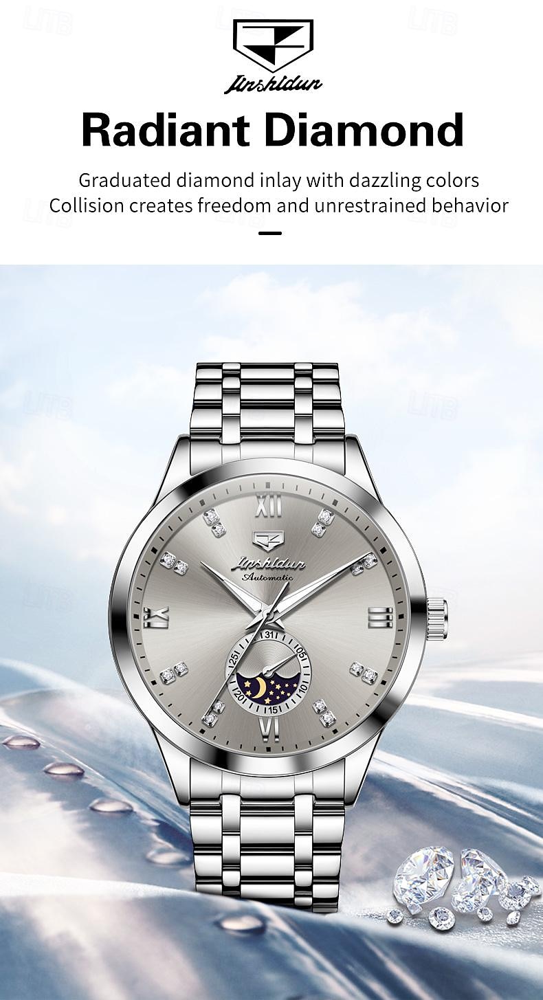 Heren mechanische horloges Creatief Modieus Zakelijk Polshorloge Automatisch opwindmechanisme Weergave maanfase Lichtgevend WATERDICHT Teräs Horloge 2025 - $77.99 –P7