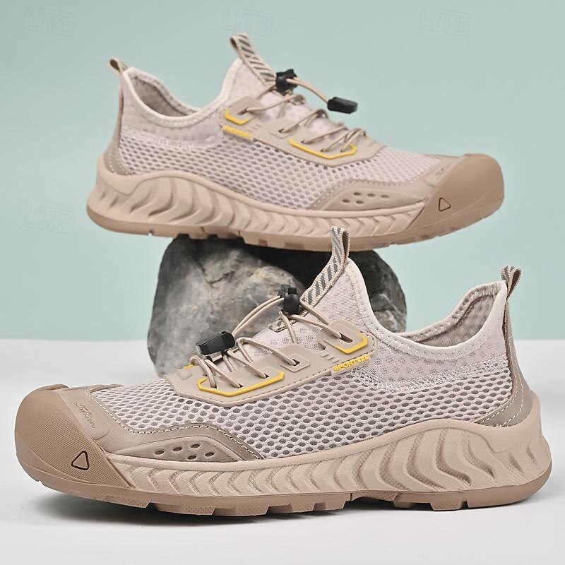 Herr Sneakers PU Läder Tyg Bekväm Halksäker Snörning Mandel Svart Grå 2025 - $59.99 –P1