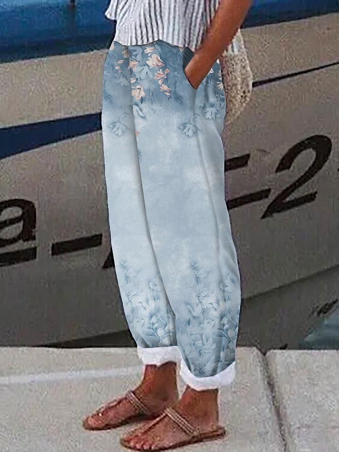 Women's Cotton Linen Pants Baggy Pants Linen Like Vacation Designer Ankle-Length Mid Waist Polka Dot Flower / Floral Side Pockets Baggy Print Comfort Micro-elastic Casual Daily 2025 - $32.99 –P1